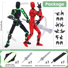 Starnearby T13 Action Figure, 2pcs Assembly Completed 13CM 3D Printed Titan 13 Action Figure Dummy 13 Lucky 13 with 4 Weapons & 6 Hands Sets, Kids' Play Action Figures Collectors Desktop Decorations