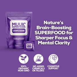 MUUK' SUPERFOODS | Organic Lion's Mane Mushroom Powder | Brain Boosting ON-The-GO Packets | Made in USA | 30 Sachets (1.5g)
