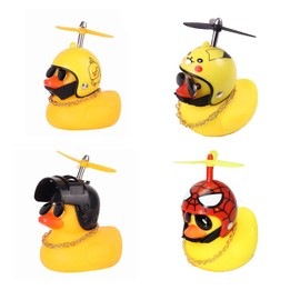4 Pack，Bike Bell，Lovely Yellow Duck Bike Bell,Rubber Duck for Car Decorations,Cute Cartoon Yellow Little Duck Shape，Dashboard Interior，Cute Propeller，for Kids Toddler Children Adults Sport Outdoor