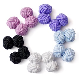 HONEY BEAR 5 Pairs Mens/Women Silk Fabric Knot Twisted Cufflinks Set, For Shirt/Dress Business Wedding Gift,Round Shape (Round 5 without box)