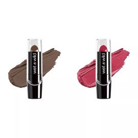 wet n wild 2 Value Pack wet n wild Silk Finish Lipstick Hydrating Rich Buildable Lip Colors - Cashmere Brown + In The Near Fuchsia Pink