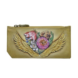 ANGEL WINGS ARTWORK: Each pouch is hand-painted to create an art piece inspired by nature and vintage themes. Cradled by gold angelic wings, it features a colorful array of flowers such as the carnation painted on a gold backdrop