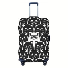 Richugui Cute Black and White cat Pattern Luggage Cover Elastic Washable Stretch Suitcase Travel Suitcase Protector Anti-Scratch Cover for Kid and Adult,M (22-24 inch)