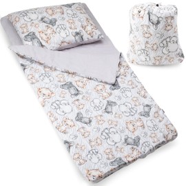 PinkZebra Children's Sleeping Bag 140 x 75 cm + Pillowcase 60 x 40 cm & Bag, Indoor for Daycare Nursery Blanket Sleeping Bag, 3-8 Years (up to 135 cm Children's Size), Oeko-Tex, Zoo