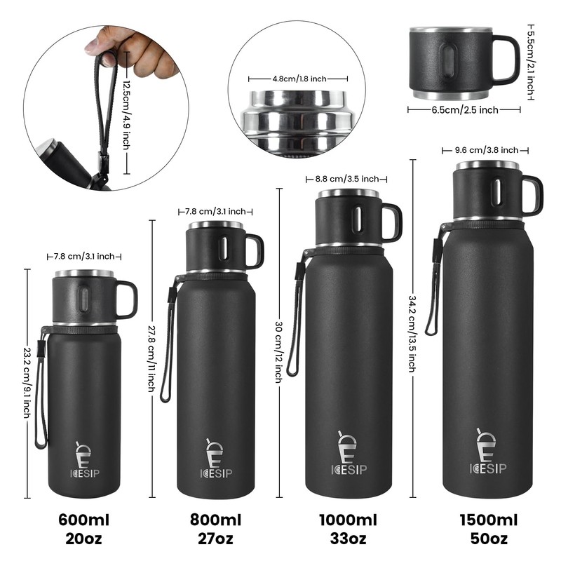 Icesip Stainless Steel Insulated Bottle, 27oz with cup Vacuum Insulated