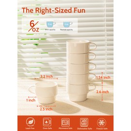 Sweese 6-Pack Porcelain Latte Cups, White Superior Durable Professional, 6 Count (Pack of 1)