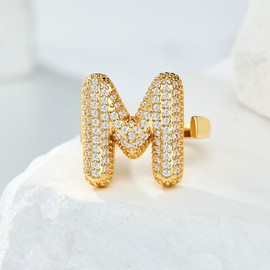 Cicy Bell Initial Rings for Women 14k Gold Plated Cubic Zirconia Delicate Letter Chunky Statement Open Rings Gifts for Her