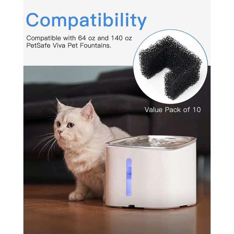 10 Pack Foam Filters for PetSafe Viva Pet Water Fountain