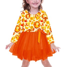 Thanksgiving Day Tutu Dress for Toddler Girl Grateful Pumpkin Dress Holiday Maple Leaf Tulle Dresses 3-4T
