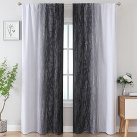Estelar Textiler Black and White Blackout Curtains 84 Inches Long,Light Blocking Two Tone Gradient Drapes with Wave Line Pattern,Room Darkening Rod Pocket Ombre Curtains for Boys Room,42Wx84L,2 Panels