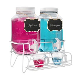 Roetell 2 Sets 1 Gallon Laundry Detergent Dispenser with Stand, Glass Laundry Soap Dispenser, Liquid Laundry Detergent Dispenser for Laundry Room Organization Dispenser Containr