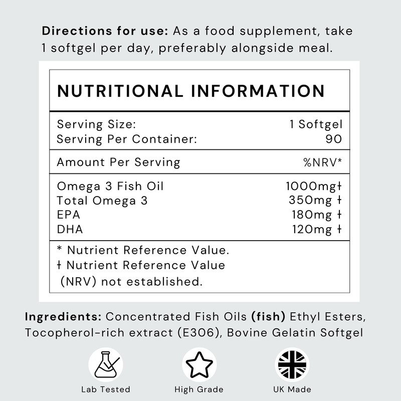 Omega 3 Capsules High Strength with EPA & DHA, (Fish