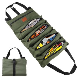 Roll Up Tool Pouch Multi-Purpose Canvas Wrench Roll Up Bag, Tool Roll Bag with 5 Zip Pockets Ideal for Plumbers Electricians and Craftsmen Versatile Tool Organizer for Car Camping Gear
