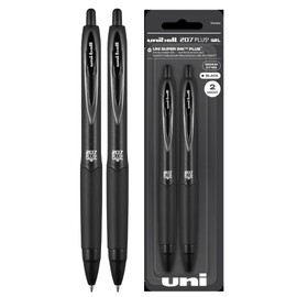 Uniball 207+ Black Retractable Gel Pens 2 Pack with Medium 0.7mm Points, Fraud Proof Office Pens for Business, School, and Bible Use