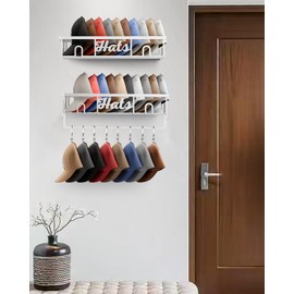 AETYORD Metal Hat Rack for Wall 2 Pack - Holds 40+ Ball Caps - Easy Access Hat Storage Organizer for Baseball Caps - Sturdy Wall Mounted Hat Holder Shelf for Men Women - White