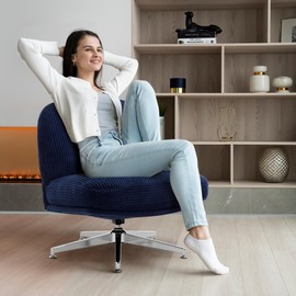 IWMH Swivel Accent Chair for Living Room, Fabric Sofa Vanity Chair, Lounge Desk Chair, Wide Criss Cross Chair no Wheels, Lazy Upholstered Chairs for Bedroom Balcony, (Blue)