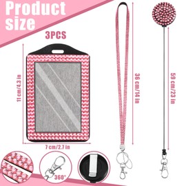 3 PCS Rhinestone Bling Lanyard with Id Badge Holder, Rhinestone Lanyard for Id Badges Diamond Crystal Idcard Holder Crystal Retractable Badge Reel Neck Lanyards with Key Ring and Metal Clasp