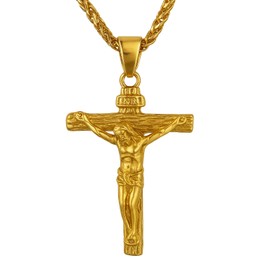 LiteVibe 14K Gold Rope Chain Crucifix Style Cross Pendant Necklace 3MM Cross Necklace for men