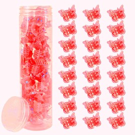 Ahoney 60PCS Mini Butterfly Hair Clips for Hair with Box Glitter 90s Y2k Pink Hair Accessories for Girls Women (Red)