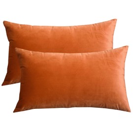 Lutanky Velvet Cushion Covers (Pack of 2) Lovely Rectangle Throw Pillow Cases Soft Solid Decorative Pillow Covers for Sofa Bedroom Car 12x20 Inch 30 x 50 cm (dark orange, 2 Pieces)