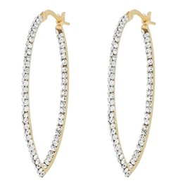 Women's Gold V Shaped Earrings with Crystals of 35mm, Yellow Gold Silver