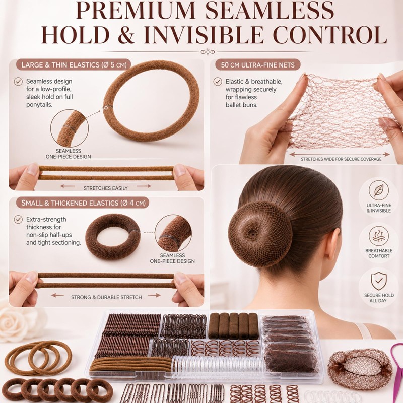 327pcs Hair Pins and Bobby Pins Set, Brown Hair Pins
