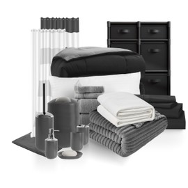 Hearth & Harbor Complete College Dorm Room Essentials Twin XL Bedding Comforter Set, Bed in a Bag Comforter Set, Black & Gray