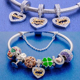 ZIYOU 925 Sterling Silver Bracelet Best Friend Heart Dangle Charm Love Pendant 18k Plated Beads European Bead Charm for Women