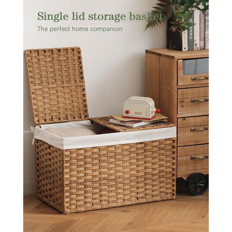 SETVSON Storage Basket with Lid Wicker Baskets for Storage with