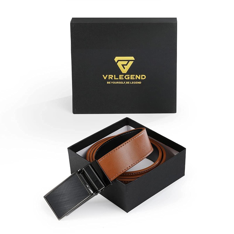 VRLEGEND Men's Automatic Leather Belt, Ratchet Belt without Holes for