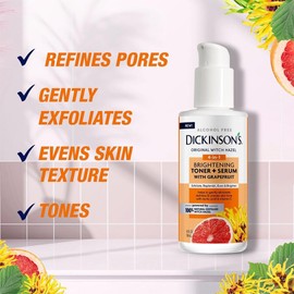 Dickinson Original Witch Hazel Brightening Toner + Grapefruit Serum |100% Natural Distilled Alcohol Free Gently Exfoliates and Tone Skin Improve Pores 4 Fl Oz Style / 디킨슨 오리지널 위치 헤이즐 브라이트닝 토너 + 자몽 세럼 | 100% 천연 증류 알코올 프리 부드럽게 각질 제거 및 톤 피부 모공을 개선 4 Fl Oz Style