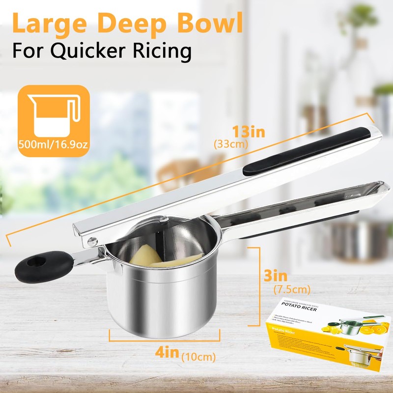 KAYCROWN Potato Ricer, Heavy Duty Stainless Steel Potato Masher and