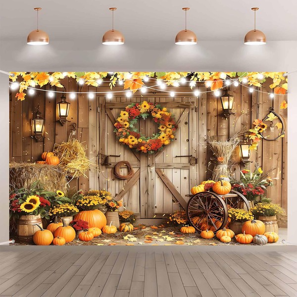 Fall Photo Backdrop Thanksgiving Banner, Autumn Maple Leaves Pumpkin Photography