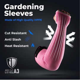 OriStout Cut Resistant Gardening Sleeves with Tumb Hole, Protective Arm Sleeves for Yard Work, Kitchen, Arm Guards for Biting, Pet Grooming, Gardening Gifts for Women, Pink, 1 Pair