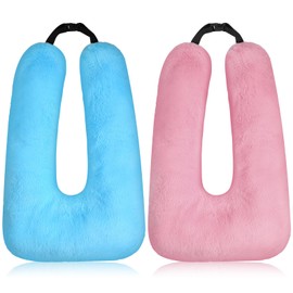 Barydat 2 Pcs Car Travel Pillow for The Back Seat 28 x 18 in Sleeping Reading Pillows for Distance Travel Car Cushion for Kids Adults Head and Body Support U Shaped Pad(Pink, Blue)