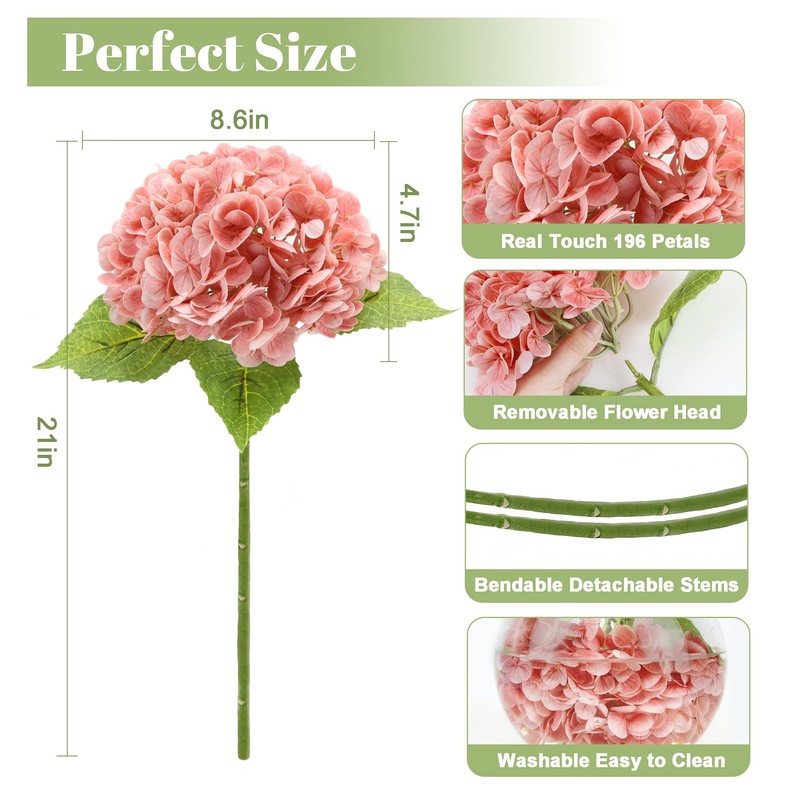SITUMEIZI Hydrangea Pink Artificial Flower Fake Pink Flowers 21 Inch