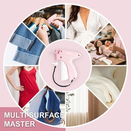 Pistola de puntadas para ropa, fijador rápido de ropa de puntadas de mano, mini pistola de etiquetas, incluye 6 agujas finas, 2000 cierres incluyendo 1000 negros y 1000 blancos (rosa)