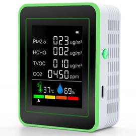 Prefessionall Indoor Air Quality Monitor, 6 in 1 Air Quality Tester, Indoor Air Quality Meters for CO2 HCHO AQI PM2.5 Temperature Humidity, Highly Accurate Air Quality Meter for School, Office