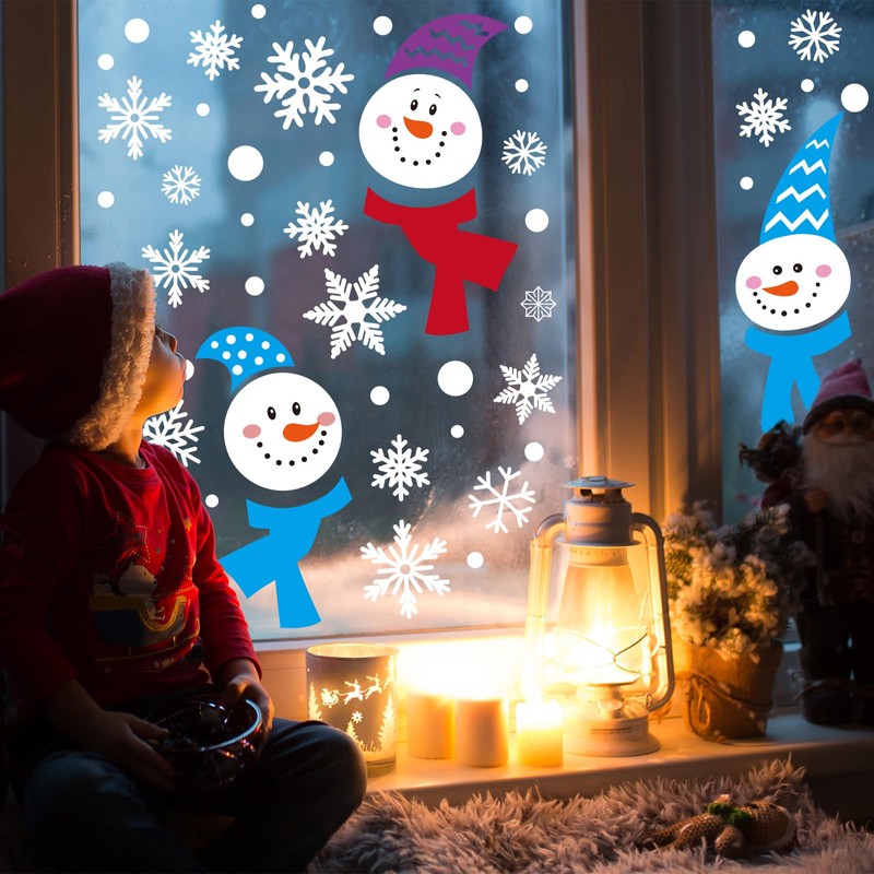 JarThenaAMCS 9 Sheet Winter Window Clings Funny Christmas Snowman Snowflake