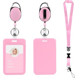 WADY ID Badge Holder and Retractable Reel Clip,Lanyards for Id Badges,Cute Photocard Key Card Holder Nametag Protector for Nurse Women Kid Office School (Pink)