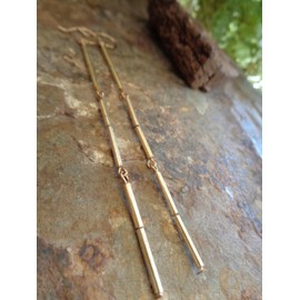 ⊹⊱❁ 11 CM LANGE DREITEILIGE GOLD GLAS STÄBE ❁⊰⊹ richtig lange, aber leichte Ohrringe in goldfarben - fast schulterlange Ohrringe