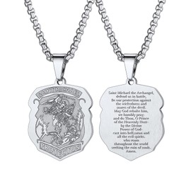 U7 Stainless Steel Saint Michael Necklace Men Women Protection Jewelry Archangel Pendant St. Michael Medal with Chain 22 Inch