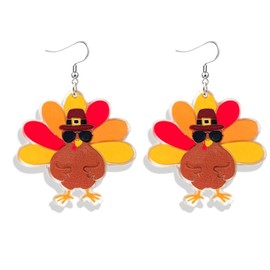 Cute Thanksgiving Turkey Dangle Earrings for Women Girls Lightweight Autumn Turkey Chicken Pumpkin Earring Thanksgiving Jewelry (Cool Turkey)