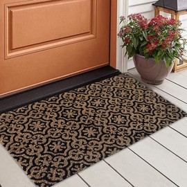 NACH Mosaic Pattern Entryway Door Mat, 100% Coconut Coir Doormat, Natural (18x30 in), FW-564