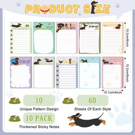 Censen 10 Pads Dachshund Sticky Notes Kawaii 4 x 6 Inch 60 Pages to Do List Cute Self Sticky Notepad Colored Adhesive Dog Puppy Kawaii Lover Gifts Memo Reminder Studying Home Office School Supply