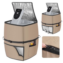 Hot Tub Spa Heater Pump Cover,Waterproof 600D Oxford Fabric Aluminum Film Insulated Cover,Inflatable Hot Tub Spa Heater Pump,Easy Installation with Zipper and Adhesive Straps,Brown,Square