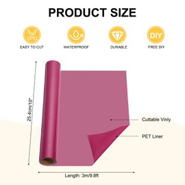 sourcing map Rose Red Heat Transfer Vinyl, 10 Inch x 9.8ft Iron-on Vinyl Roll for Decal Cutting, Signs, Scrapbooking, DIY Craft, Home Decoration