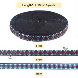 BENECREAT 10 Yards Red Rhombus Embroidery Polyester Ribbons, 1/2 inch Wide Ethnic Vintage Craft Sewing Lace Trim for Clothing, Bag, Headbands, Pillowcases, Collar