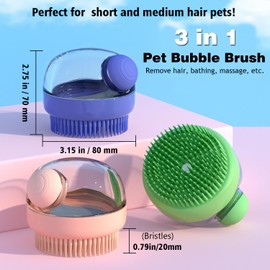 Kwispel Dog Bath Scrubber Brush, 2 PCS Pet Dog Grooming Massage Shampoo Bath Brush with Soap and Shampoo Dispenser Soft Silicone Bristle for Long Short Haired Dogs Cats Shower