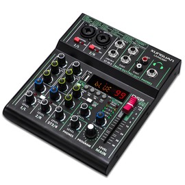 LM4DSP 4-channel professional mixing console,99DSP effect Metal Sound Board Console System digital USB Bluetooth mp3 48V phantom power stereo DJ Mixers used for recording live streaming and podcasting
